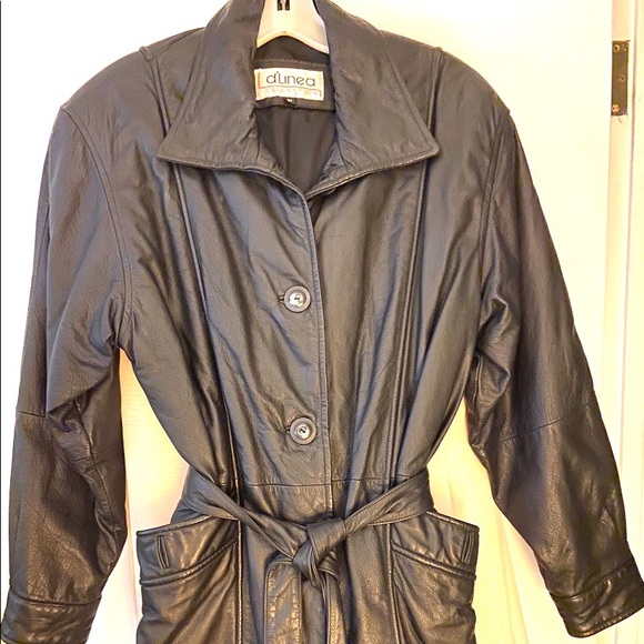 D’Linea Black Leather Thigh Length Jacket - Picture 1 of 3